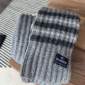 Nautica Men's Scarf in Gray and Black Stripes